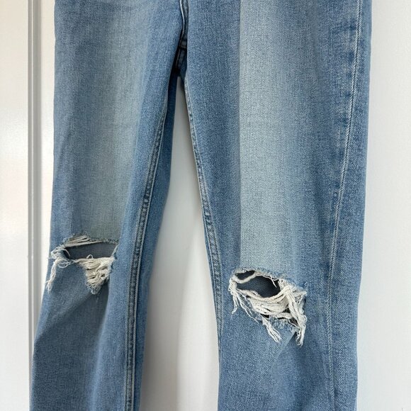 RE/DONE 90's High Rise Ankle Crop Jeans In Sanded Blue Sz 29 Distressed Denim - Picture 6 of 9